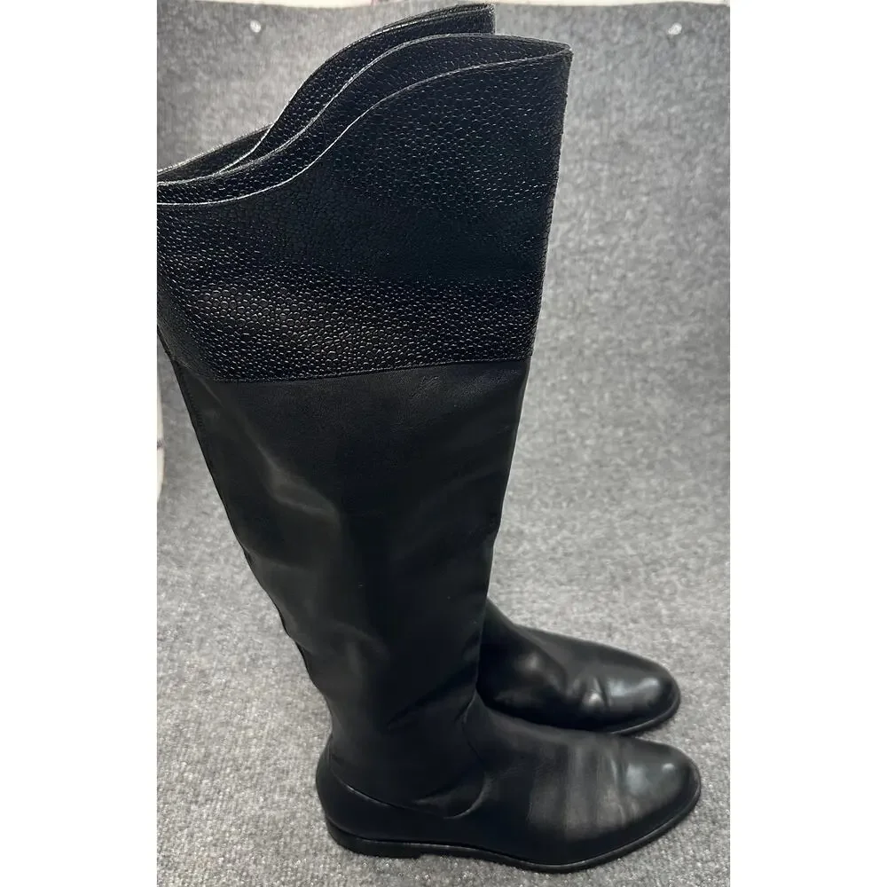 Cole Haan Women's Nke Air Oleanna Boots Pebbled Leather Tall Equestrian Flat 6.5